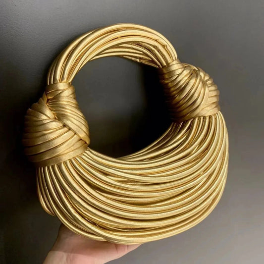 New Gold Luxury Designer Brand Handwoven Noodle Bags Rope Knotted Pulled Hobo Silver Evening Clutch Chic.