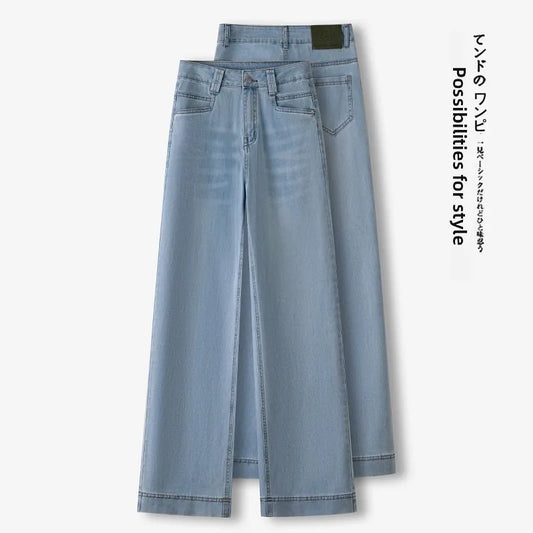 Women’s High-Waist Wide-Leg Jeans | Retro Straight-Leg Denim Pants | Light & Dark Wash
