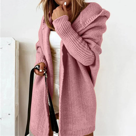 Two Tone Hooded Knit Cardigan for Women | Long Winter Patchwork Sweater | Modern Blend Boutique