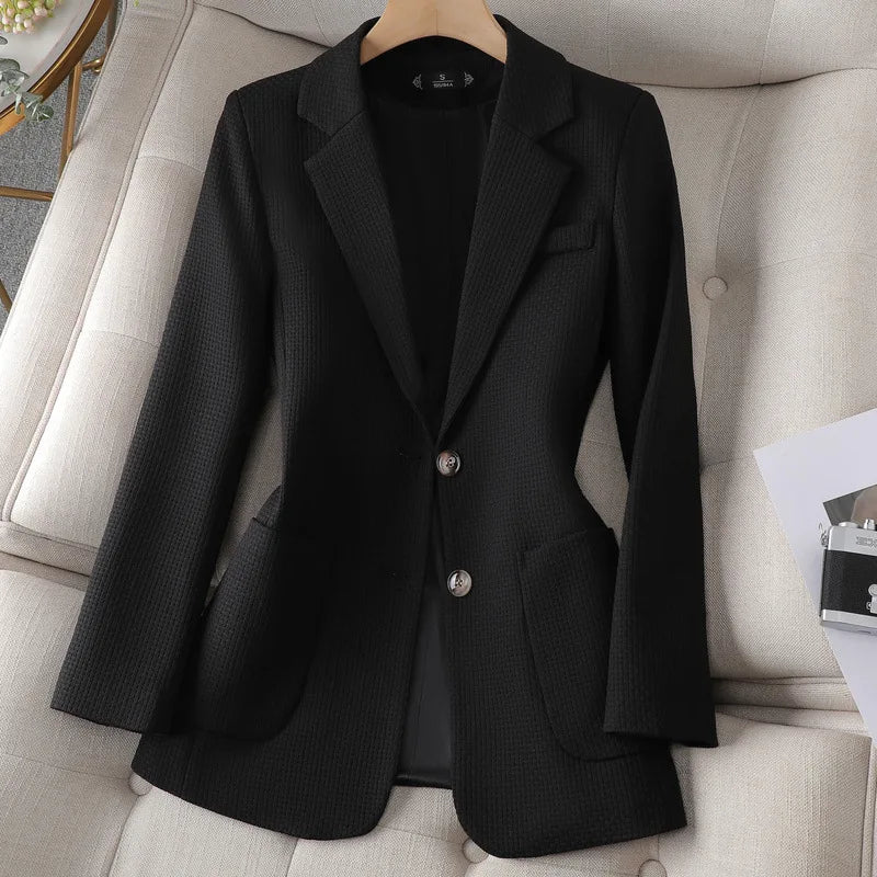 Fashion Solid V~Neck Blazer for Women/Commuter Casual Elegant Single-breasted Blazer.High Stretched Slim Fitted Blazer.