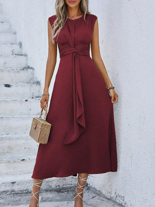Elegant Sleeveless Waist Tie Midi Dress for Women – Romantic Vacation A-Line Summer Dress | Casual Chic Date Night Outfit | Modern Blend Boutique