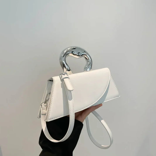 Luxury Heart Handle Mini Handbag – Structured Crossbody & Clutch Purse with Metallic Top Handle