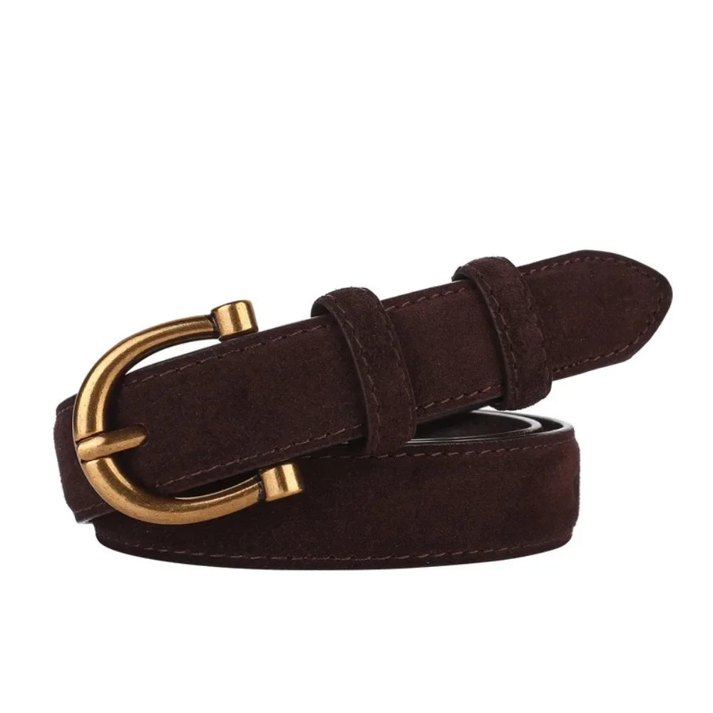 Women Luxury Design Suede Leather Belt Casual Versatile Business Waist Strap Trendy Trouser Dress Belts Gifts