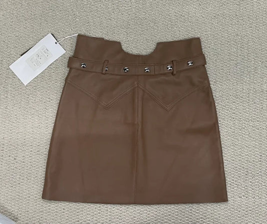 Women’s Genuine Sheepskin Leather Mini Skirt – High Waist Belted Office Chic Skirt