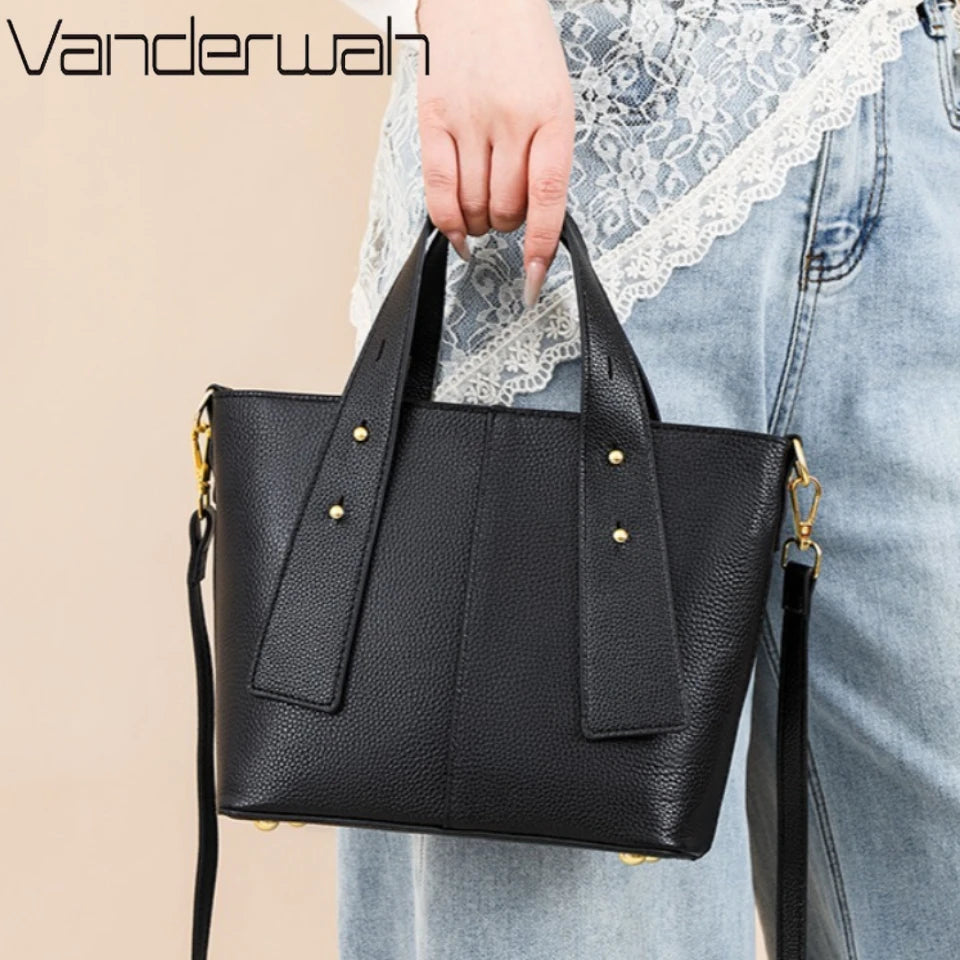Timeless Black Leather Tote & Crossbody Bag for Everyday Style