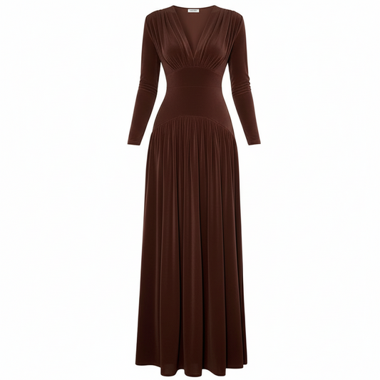 Luxurious Velvet Hight Waist Dress/ Slim Fit A-Line Dress/Fashion Draped Solid Long Party Dress Sexy Deep V-neck Long Sleeve Maxi Dress/Synthetic Fiber.