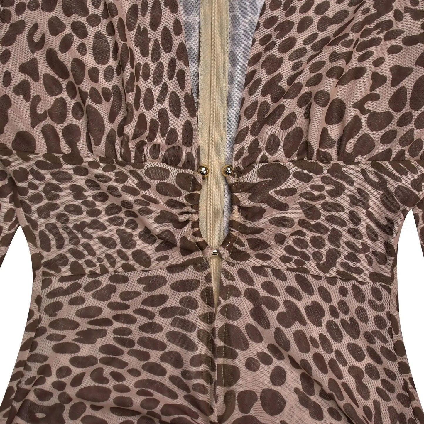 Luxury Leopard Print Cut-Out Maxi Dress – Deep V Long Sleeve Bodycon Gown