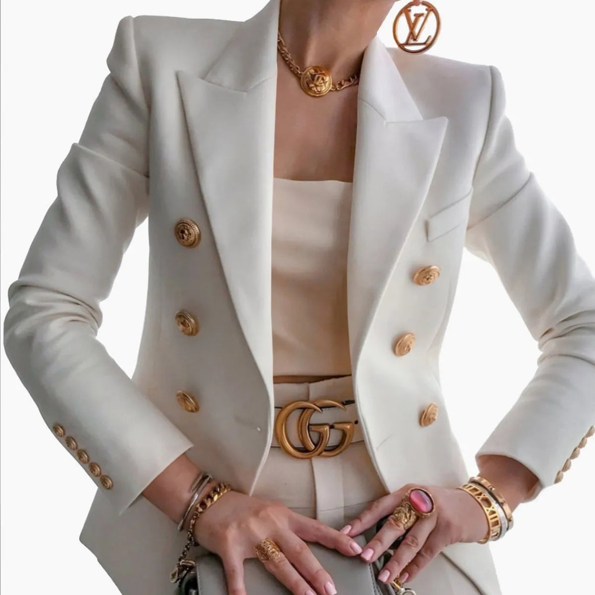 Women’s Luxury Colored Double-Breasted Blazer with Gold Buttons | Tailored Chic Statement Jacket