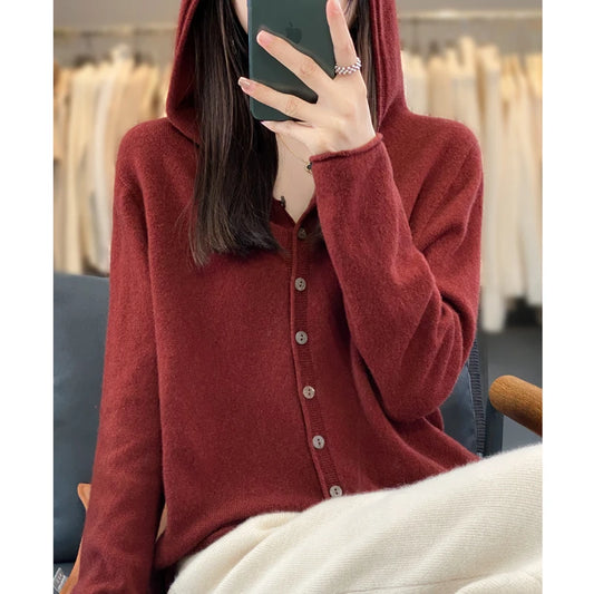 Women’s Soft Knit Hooded Button-Up Cardigan | Cozy Lightweight Hoodie Sweater for Fall & Winter | Casual Chic Layering Top