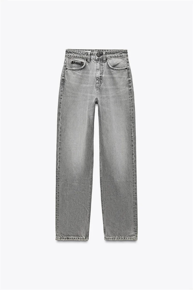 Women’s High-Waisted Straight-Leg Jeans – Classic Relaxed Fit Denim Pants