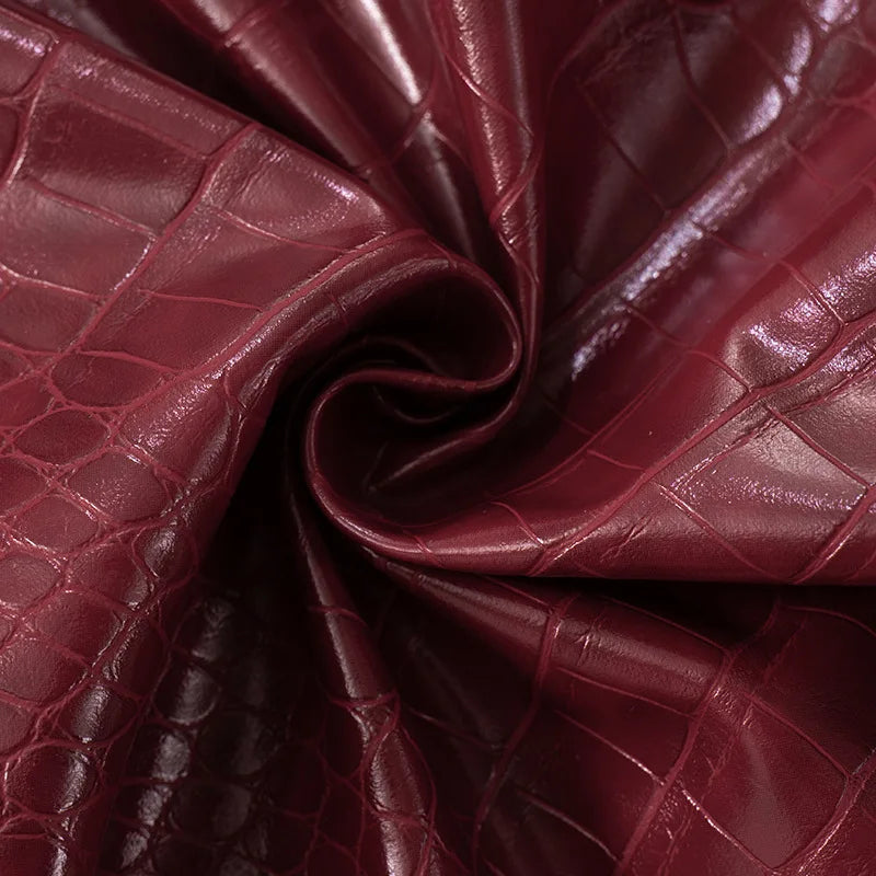 Luxury Strapless Crocodile-Embossed Faux Leather Mini Dress in Bronze & Burgundy