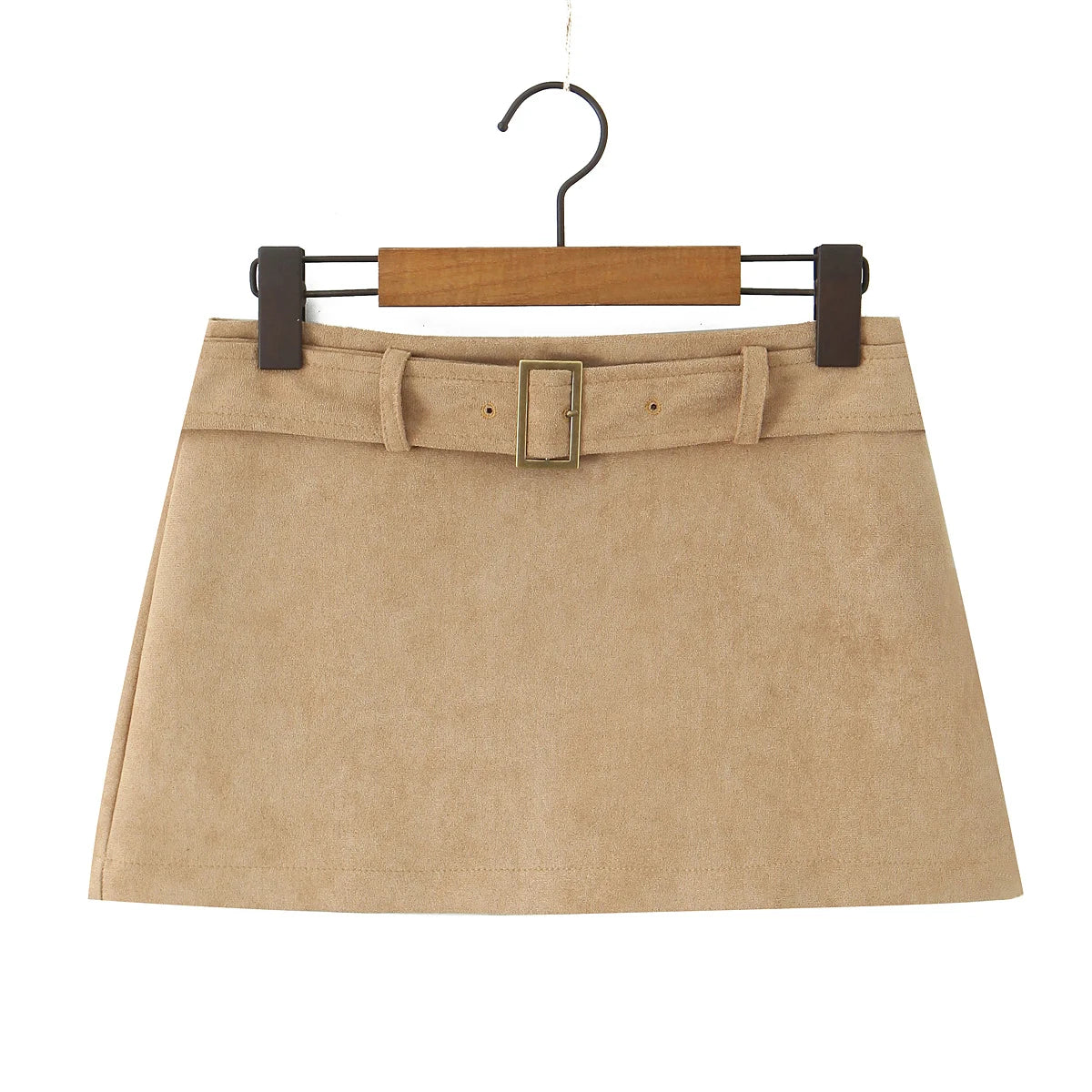Faux Suede Low Waist Belt Mini Skirt/ Short Lining/Sexy A-line Package Hip/Slim Fitted Waistline/Solid Vintage Skirt.