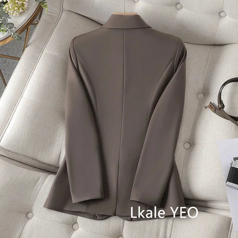 Women’s Tailored Belted Blazer – Single-Breasted Notched Lapel, Structured Shoulder, Regular-Length Suit Jacket, Elegant Business Casual Outerwear