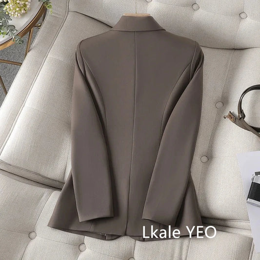 Women’s Tailored Belted Blazer – Single-Breasted Notched Lapel, Structured Shoulder, Regular-Length Suit Jacket, Elegant Business Casual Outerwear