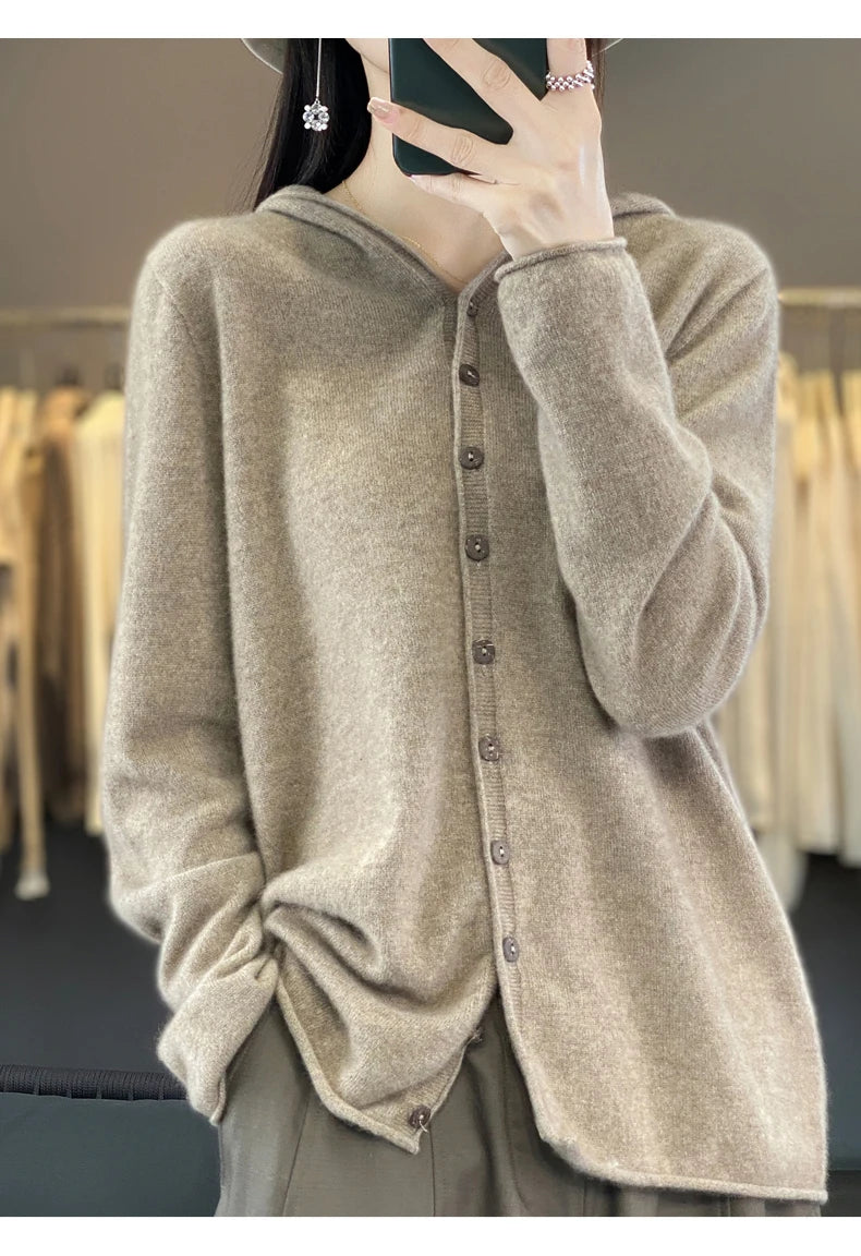 Women’s Soft Knit Hooded Button-Up Cardigan | Cozy Lightweight Hoodie Sweater for Fall & Winter | Casual Chic Layering Top