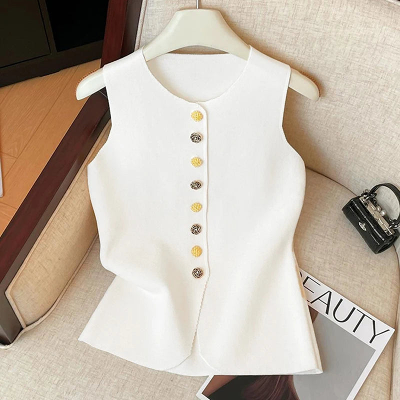 Chic Vests Elegant Waistcoat/V-neck Top’s/Casual/Outwear Sleeveless Slim/Knitted Vest All-match Streetwear.