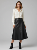 Vintage Faux Leather Skirt Women Autumn Fashion/Midi Long A Line Skirt Female Beige Khaki Elegant PU Skirt A319.