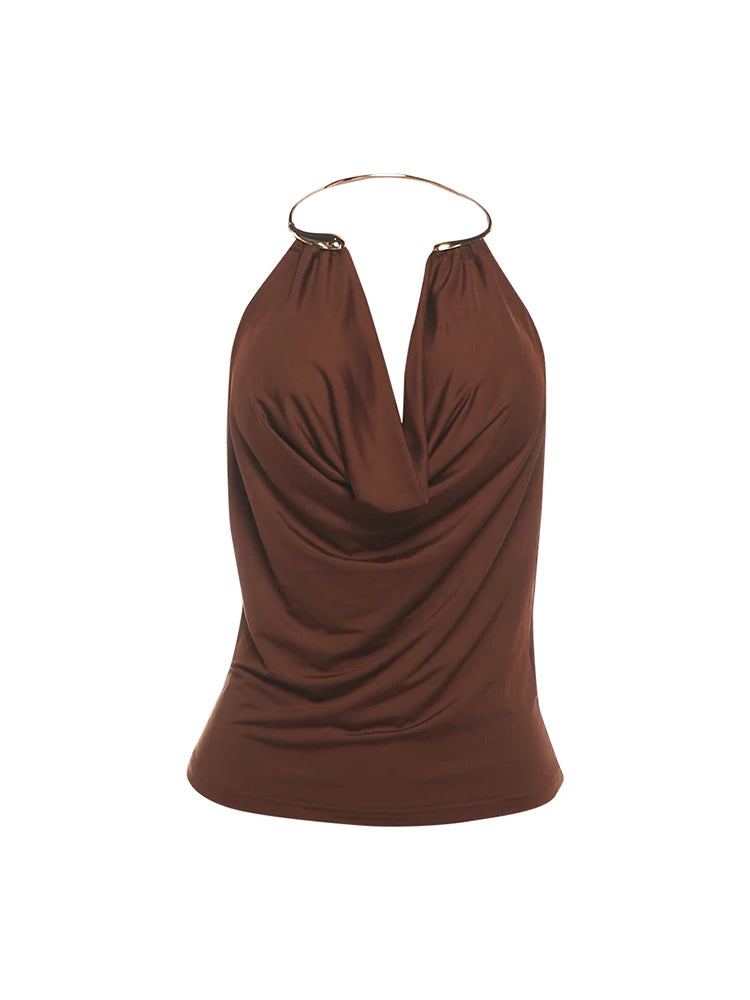 Timeless Elegance Metal Accent Halter Top