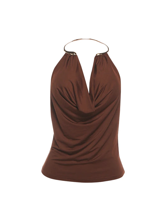 Timeless Elegance Metal Accent Halter Top