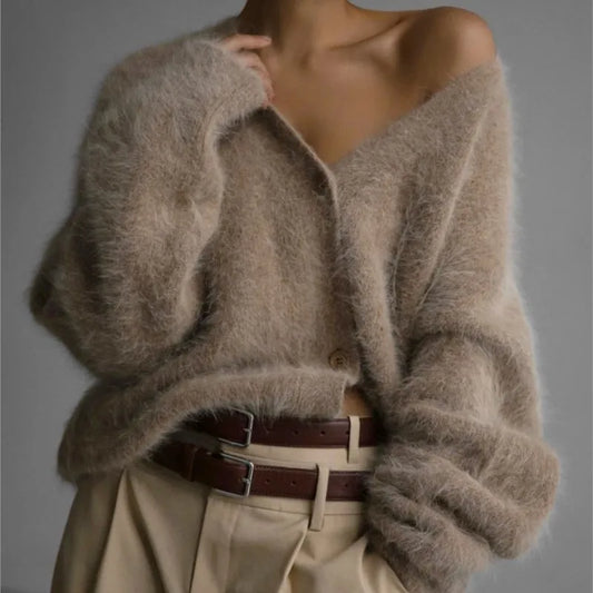 Cardigan winter/Elegant Long-sleeved Sweater/Single style breasted /Women's Casual Cardigan Soft Elastic Knitted Sweater.
