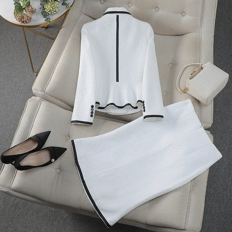 Luxury Celebrity Fragrance Suits Temperament Slim Skinny Occupational Suit Blazer Sets Fishtail Skirt