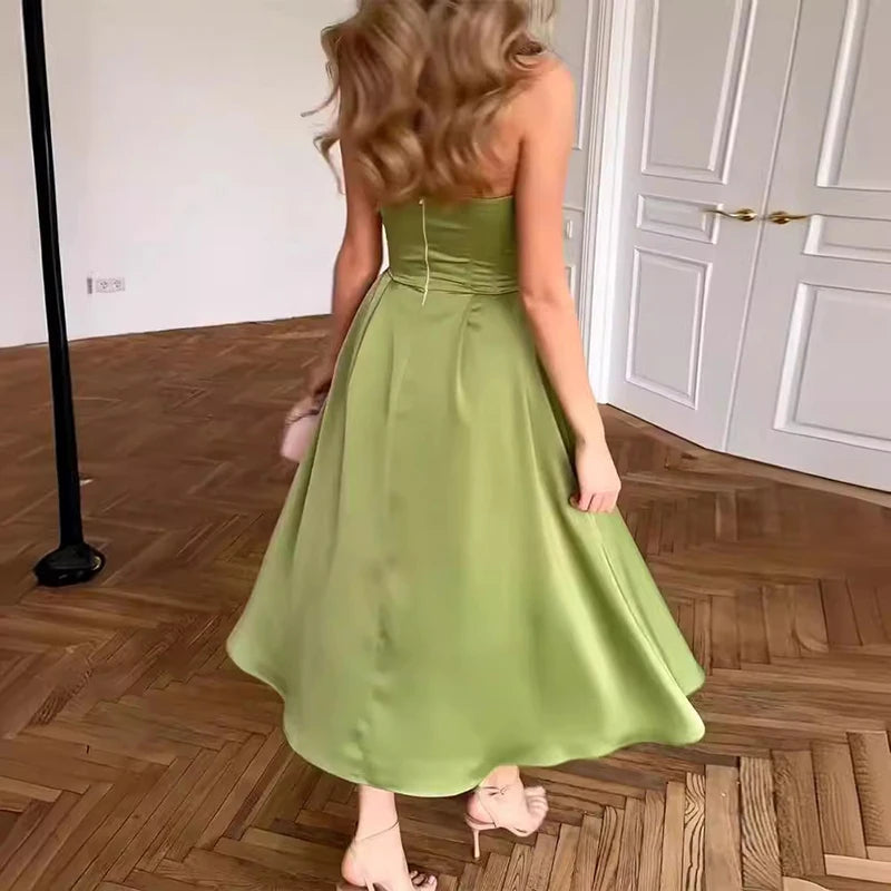 Sexy Hollow Sleeveless Cocktail Dress/ Pullover Strapless High Waist/Slim Pleated Long Dress.