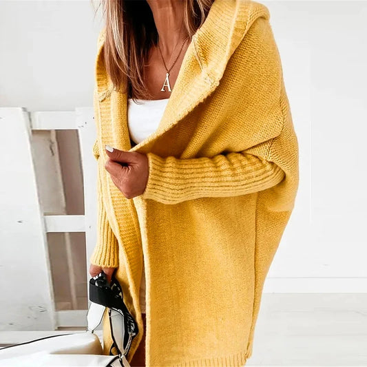 Two Tone Hooded Knit Cardigan for Women | Long Winter Patchwork Sweater | Modern Blend Boutique