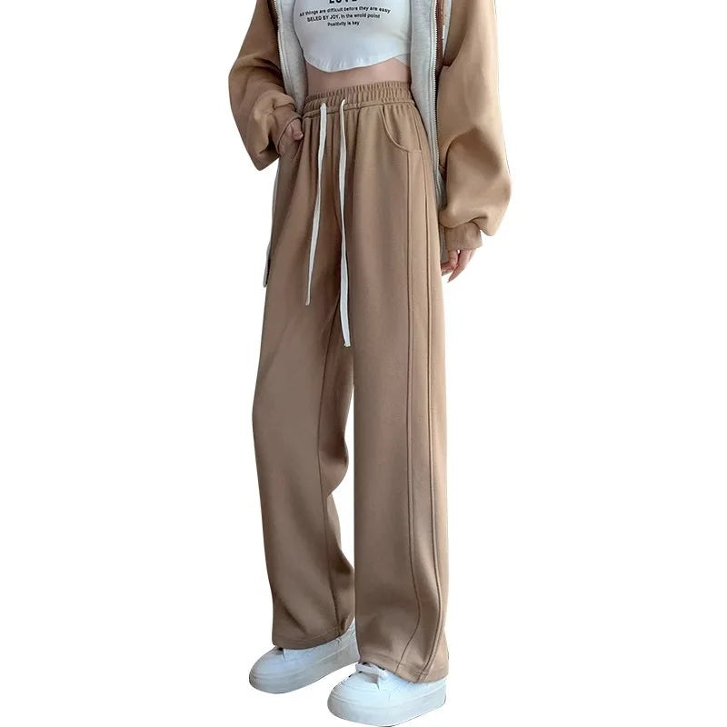 Solid Narrow Wide-leg Pant’s/High Waist Drooping Slim Casual Straight American Sport’s.