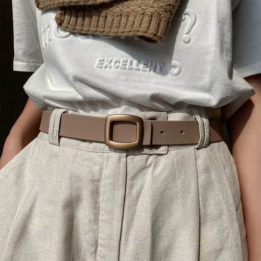 Luxury Genuine Leather Belt’s/Designer Jeans Belt/Female Waistband Fashion/Square Metal Buckle Belt.