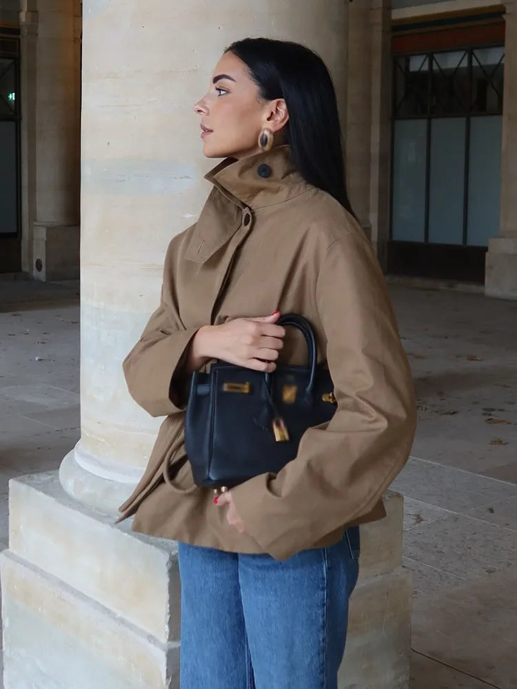 Fashion Turn Down Collar Coat/Short Cardigan Coat’s/Solid Type Jacket/Long-Sleeved/Lace-Up Decoration/Single-Breasted Female Casual Jacket.