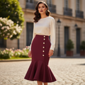 New Fashion Temperament/Mermaid Slim High Waist  Single/Breasted Solid /Color Office Lady Elegant Skirts High End/Button designed.