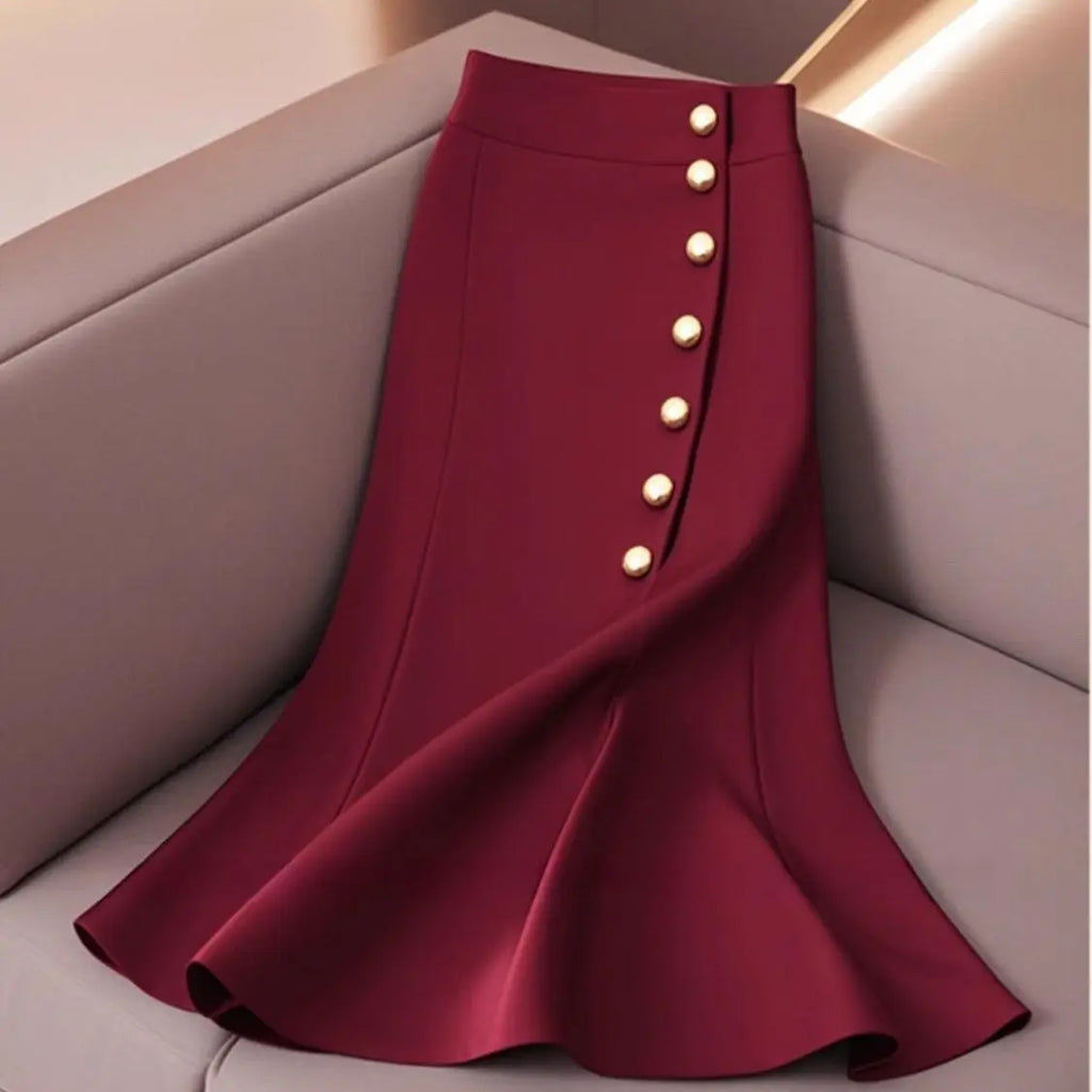 New Fashion Temperament/Mermaid Slim High Waist  Single/Breasted Solid /Color Office Lady Elegant Skirts High End/Button designed.