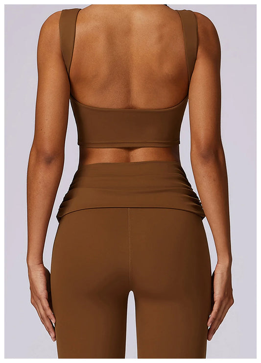 High-Waisted Flared Active Pants with Sculpting Fit – Neutral Beige