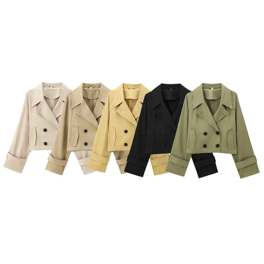 Oversized Cropped Trenched Jacket/Autumn Style Fashionable Versatile /Solid Windbreaker Long Sleeved.