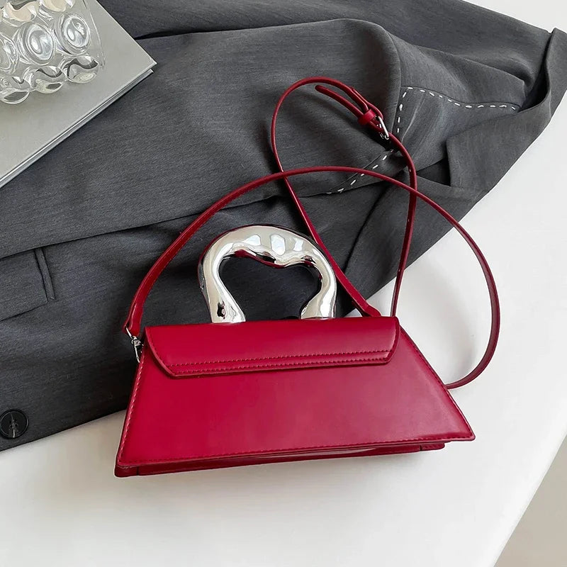 Luxury Heart Handle Mini Handbag – Structured Crossbody & Clutch Purse with Metallic Top Handle