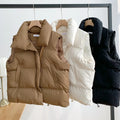 Oversized Autumn Stand Collar Elegant Down Coats/Warm Outerwear Casual Belt Sleeveless Winter Women Vests Jackets.