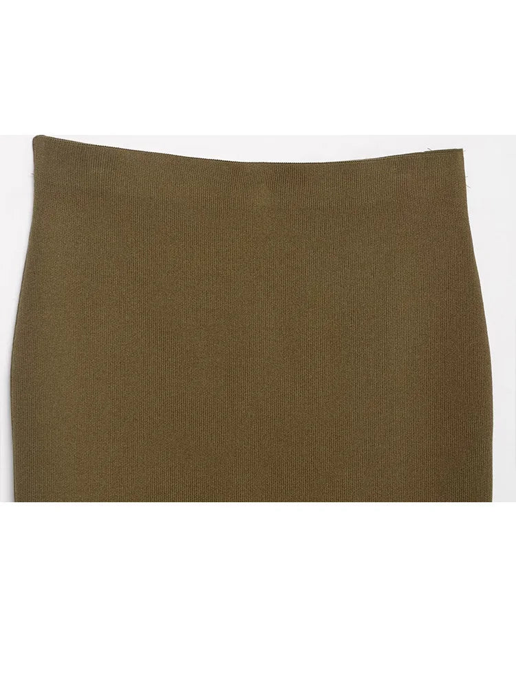 Women’s Olive Green Knit Blazer & Midi Skirt Set | Elegant Two-Piece Business Casual Suit | Fall Winter Fashion