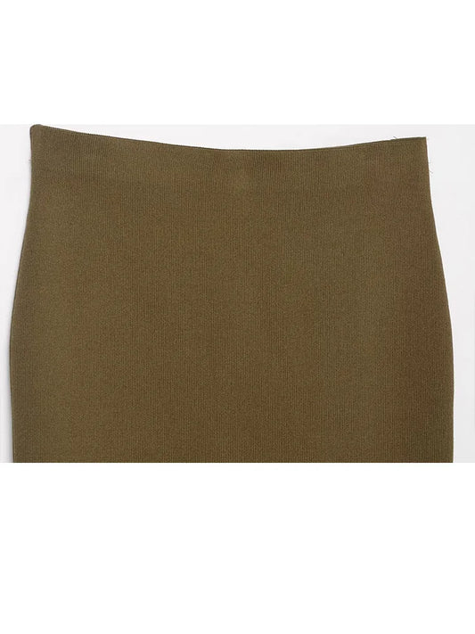 Women’s Olive Green Knit Blazer & Midi Skirt Set | Elegant Two-Piece Business Casual Suit | Fall Winter Fashion