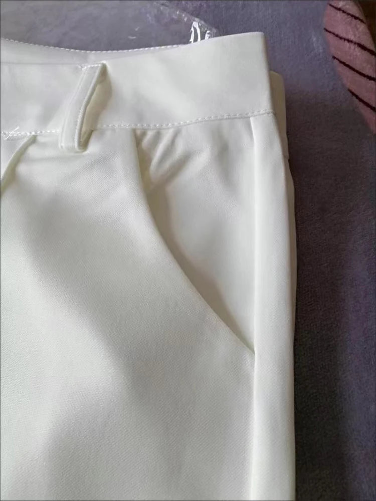 High-Waist White Flared Pants for Women | Elegant Bootcut Dress Trousers