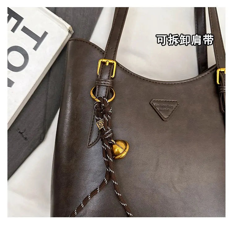 Women’s PU Leather Shoulder Tote Bag – Elegant Structured Handbag with Gold-Tone Accents | Modern Blend Boutique