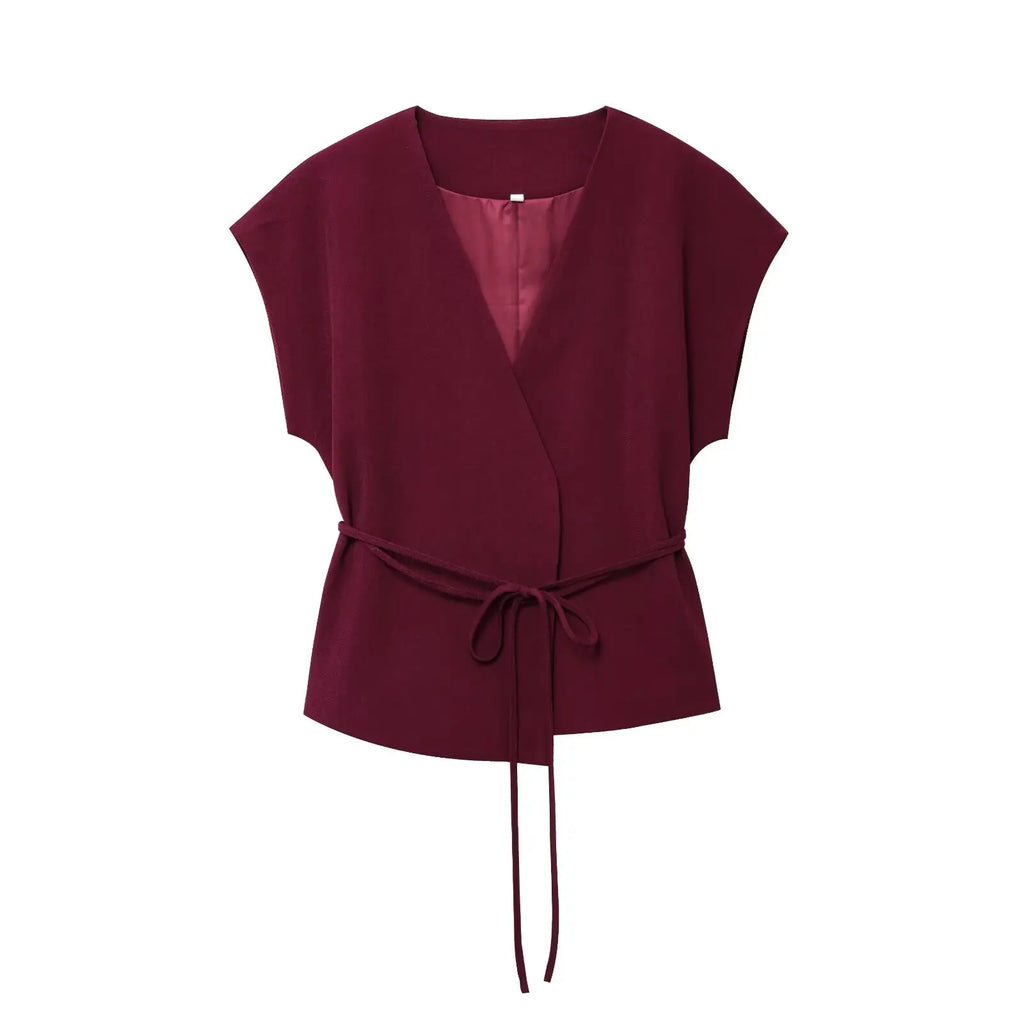 TFMLN Women's Trouser Suit’s/Sleeveless V-Neck/Top With Belt/Straight Pants Set’s/Autumn Commuter 2 Piece Set.