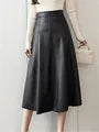 Seoulish Black Faux PU Leather Women's A-Line Skirt/New High Wasit Solid Chic/Umbrella Office Skirt’s Female.