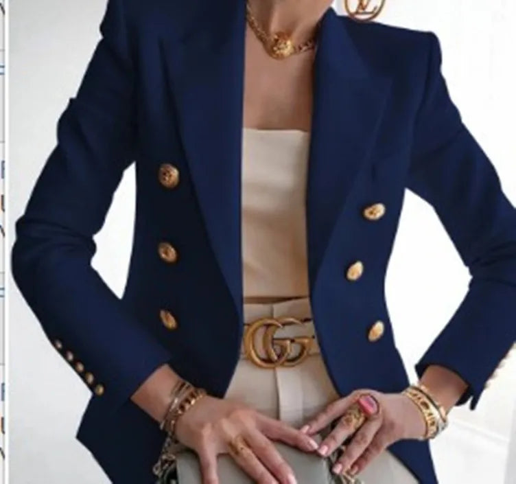 Women’s Luxury Colored Double-Breasted Blazer with Gold Buttons | Tailored Chic Statement Jacket