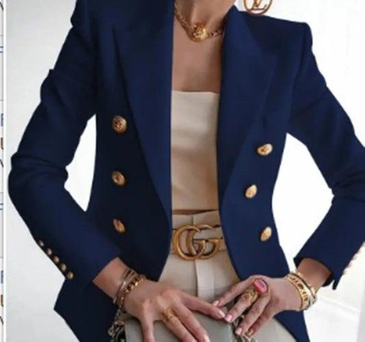 Women’s Luxury Colored Double-Breasted Blazer with Gold Buttons | Tailored Chic Statement Jacket