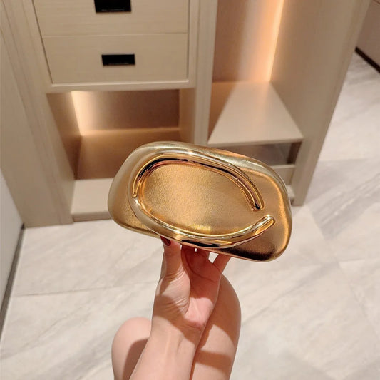 Gold Metal Closure Clutch Bag/Soft Versatile Purse/Sequined With A Slot Pocket.