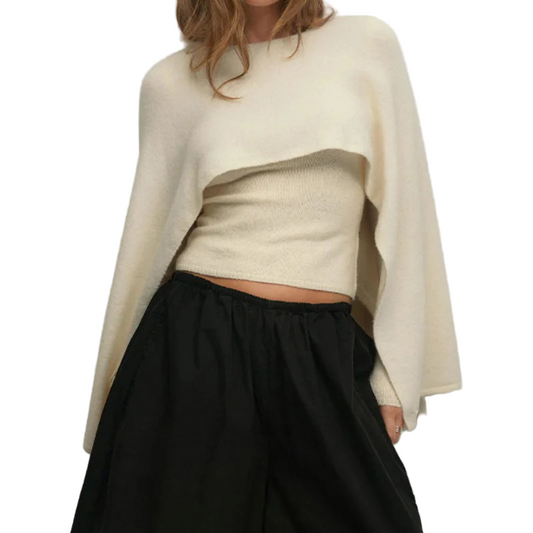 Modern Bat Sleeved Cape Sweater/Round Neck Knitted Pullover/Poncho Style Solid Loose Knitwear Trend.