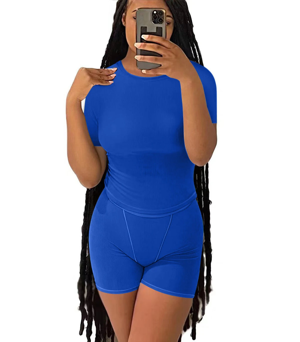 Casual Workout Day/Two Piece Outfit/Fitted Crew Neck/T~shirt/High Waist Pant’s/Matching Sets Streetwear.