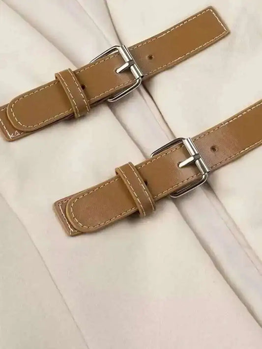 Strapped V Neck Elegant Blazer/New Long Sleeve/Metal Buckle Jacket Fashion Tide Autumn.