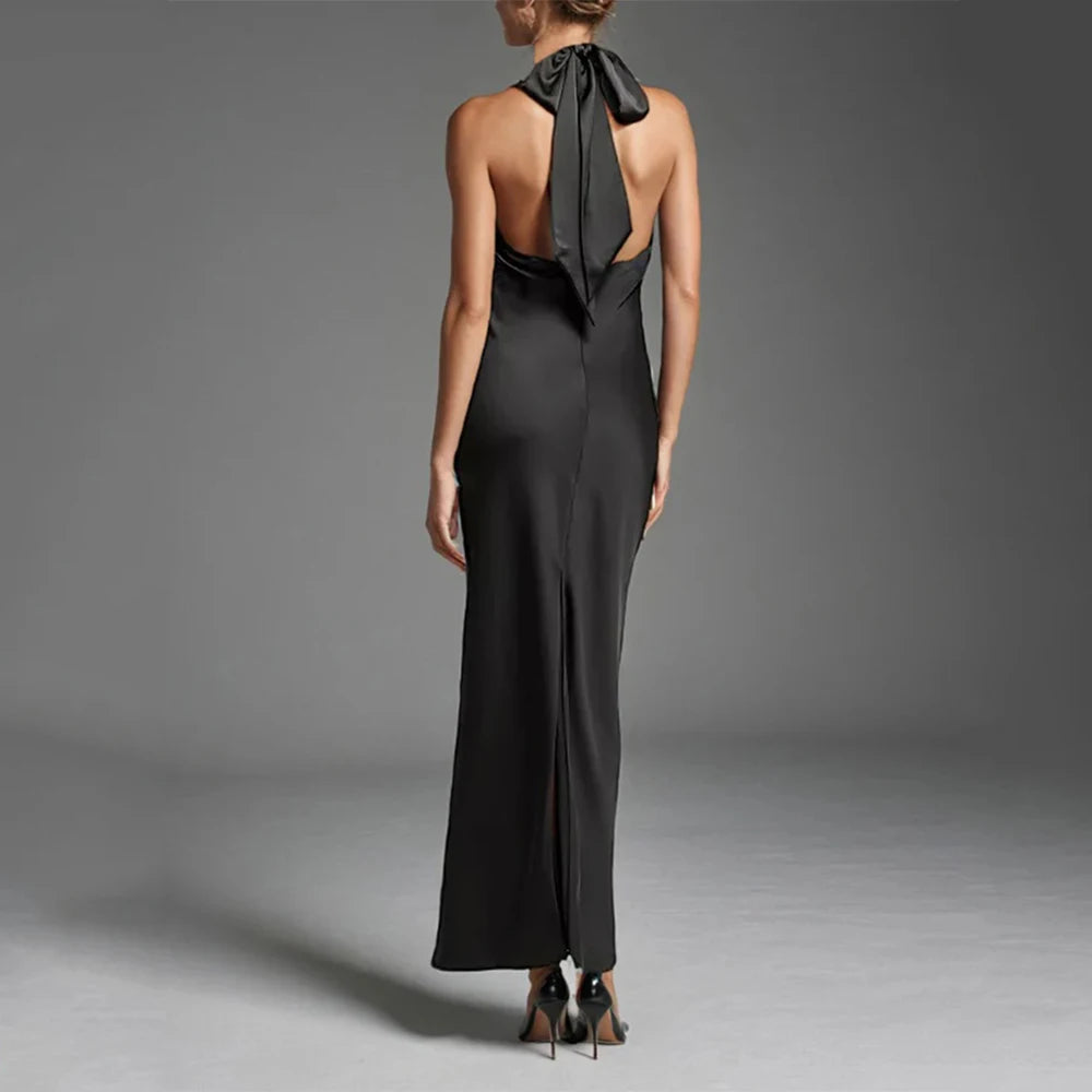 DRESS FORU Elegant Evening Dresses Satin for Floor-Length Halter Sleeveless Prom Dress Mermaid Vestidos De Fiesta Customized