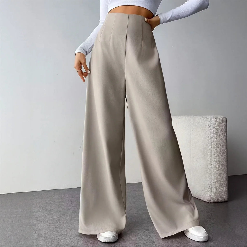 Fashioned Wide Leg Trouser’s/Non~Zipper Comfortable Fit/High Waist Pant’s/Slightly Stretched/Tatting Pattern Pant’s/Solid Colored Street Wear Clothing.